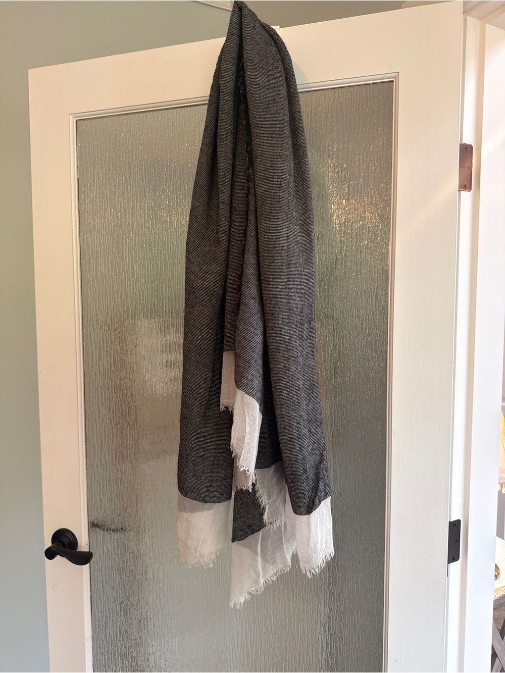 Zara Dark Gray and White Lightweight Cotton-Blend Scarf